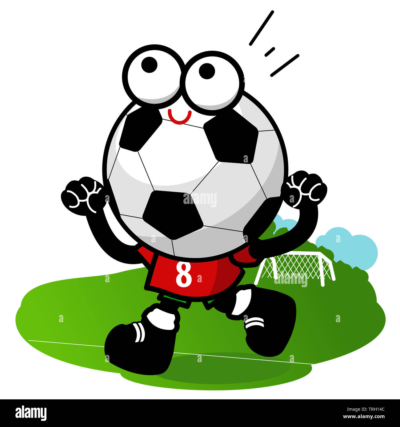 Illustrazione di un pallone da calcio in funzione del carattere e a fare il tifo per il campo di calcio. Foto Stock