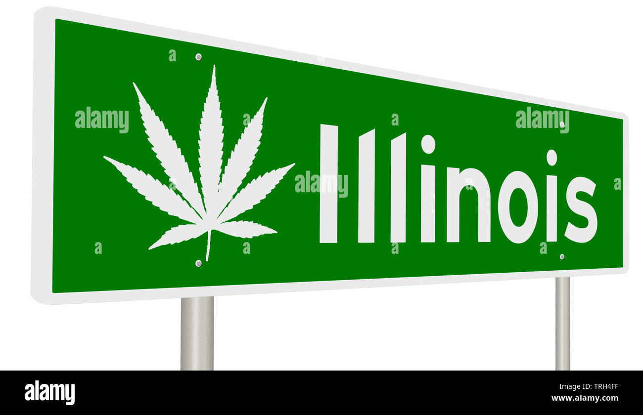 Il rendering di un verde autostrada segno con foglia di marijuana per Illinois Foto Stock