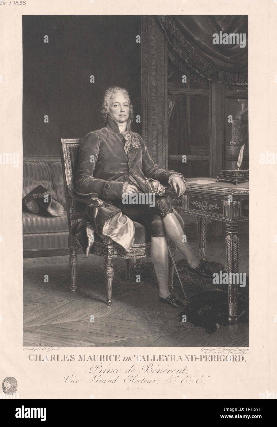 Talleyrand-Perigord, Charles Maurice duca, incisione da Auguste Desnoyers basato sulla pittura da Francois Gerard,office titolare, officeholder, office, titolari di officeholders, di grandi dimensioni e di grandi dimensioni, Ministro, Segretario di Stato, i ministri, inoltre, altre persone, a piena lunghezza e piena lunghezza, Uomo, uomini, maschio, Manly, duca, duchi, Additional-Rights-Clearance-Info-Not-Available Foto Stock