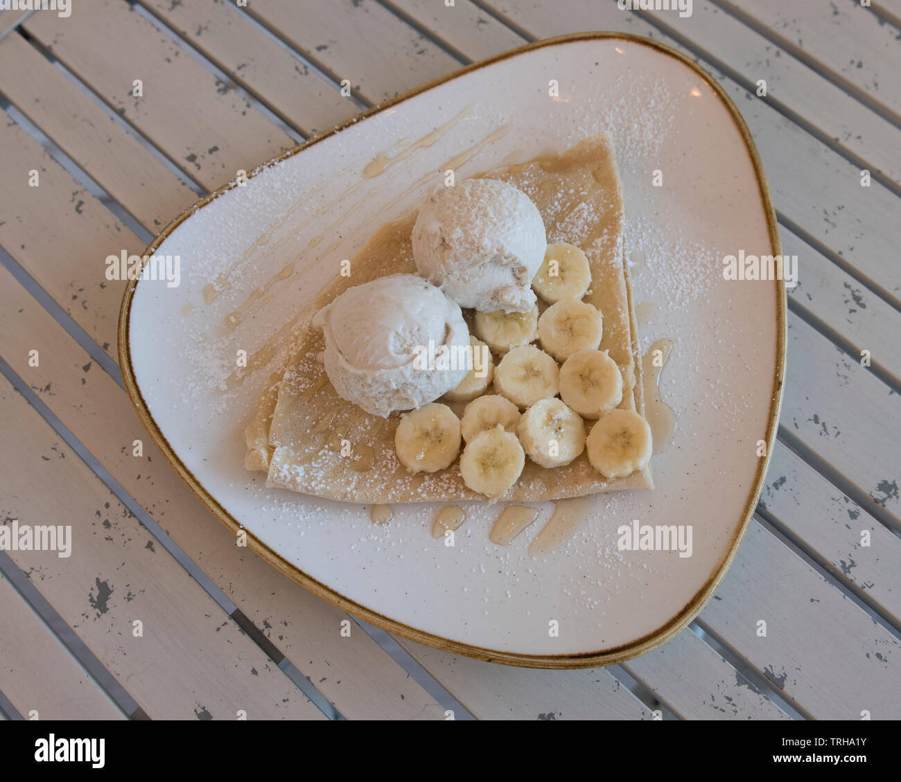 Crepes di banane fotografia alimentare catturato dal di sopra Foto Stock