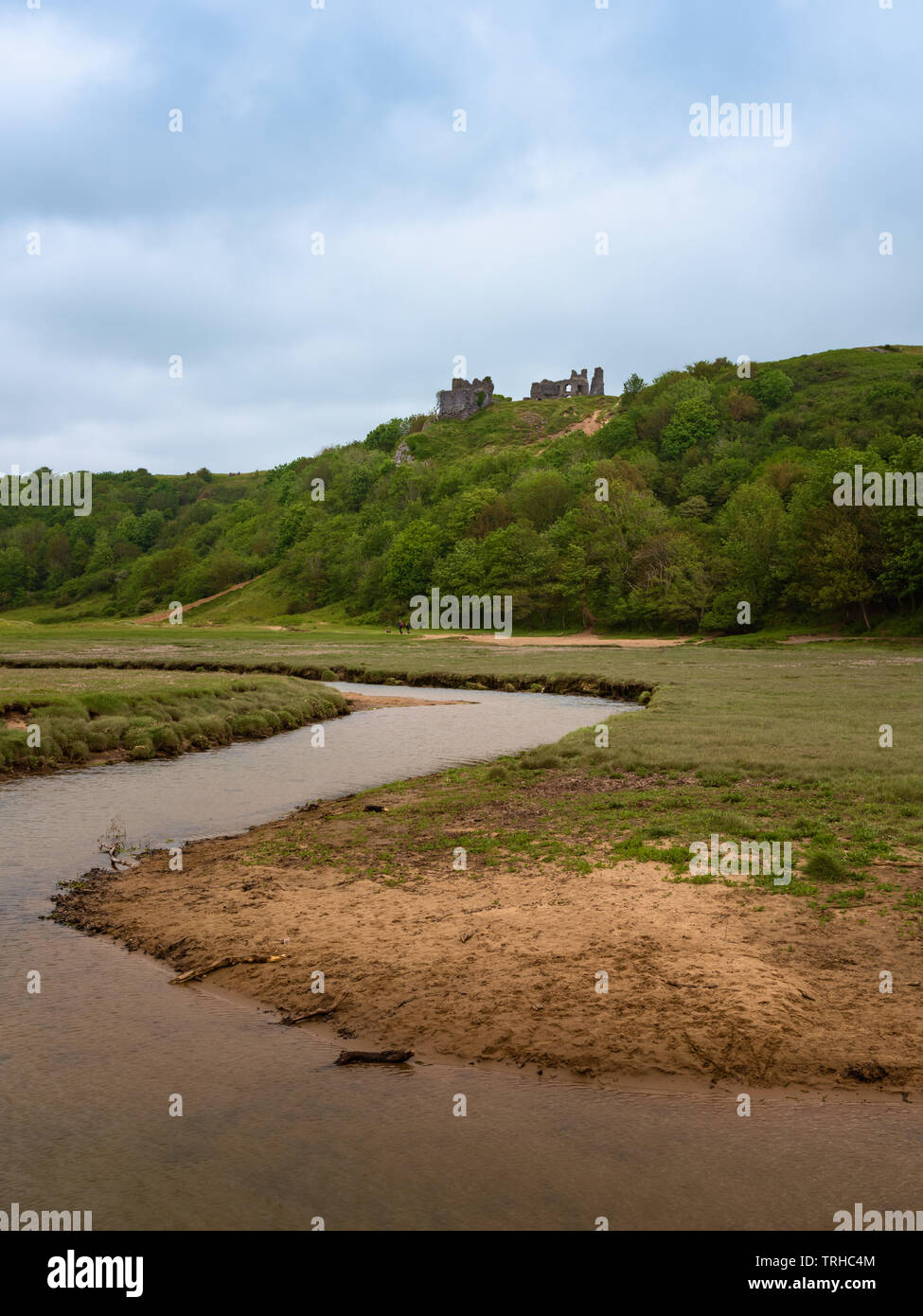 Pennard Castle & Pennard pillola river, Wales, Regno Unito Foto Stock