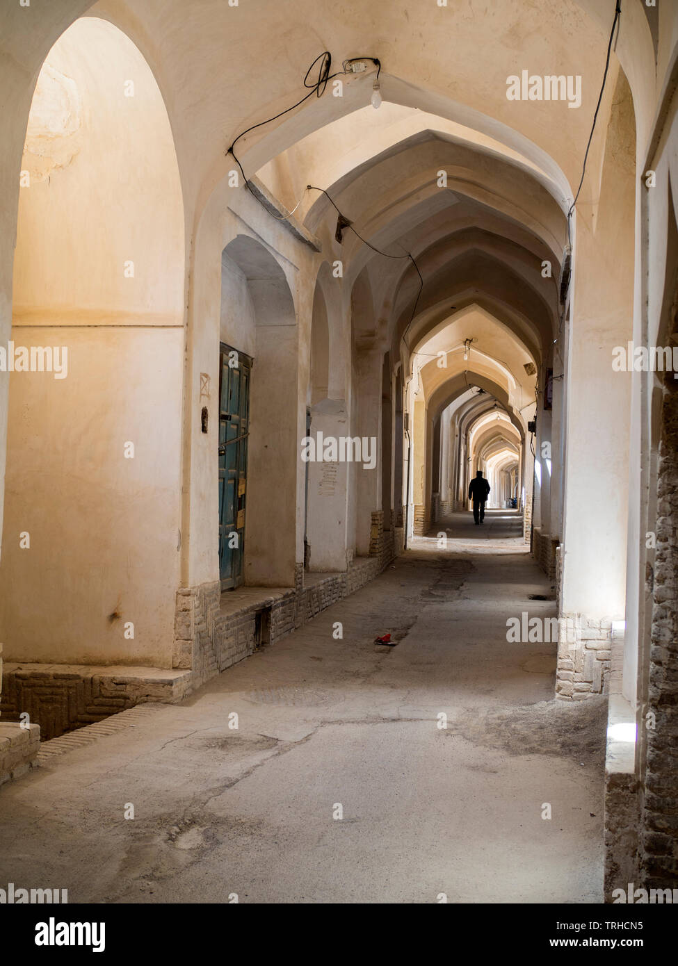 Restaurato ma per lo più vuoto, il bazar di Nain riflette il fascino di questa antica città desertica in Iran. Foto Stock