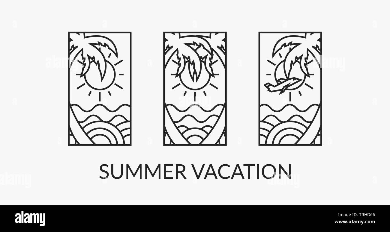 Orario estivo logotipo design, arte digitale, paradiso delle vacanze. EPS10 spiaggia modello poster, striscioni. Foto Stock