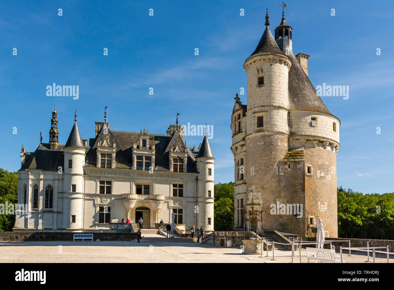 Castello di Chenonceau che attraversano il fiume Cher, Valle della Loira, Indre et Loire department, Center-Val de Loire, Francia Foto Stock