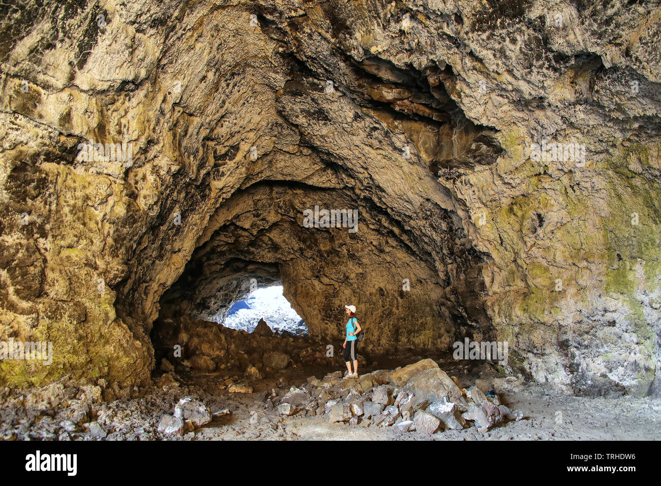 Indian tunnel Cave nei crateri della luna monumento nazionale, Idaho, Stati Uniti d'America. Il monumento rappresenta uno dei meglio preservati flood zone di basalto in c Foto Stock