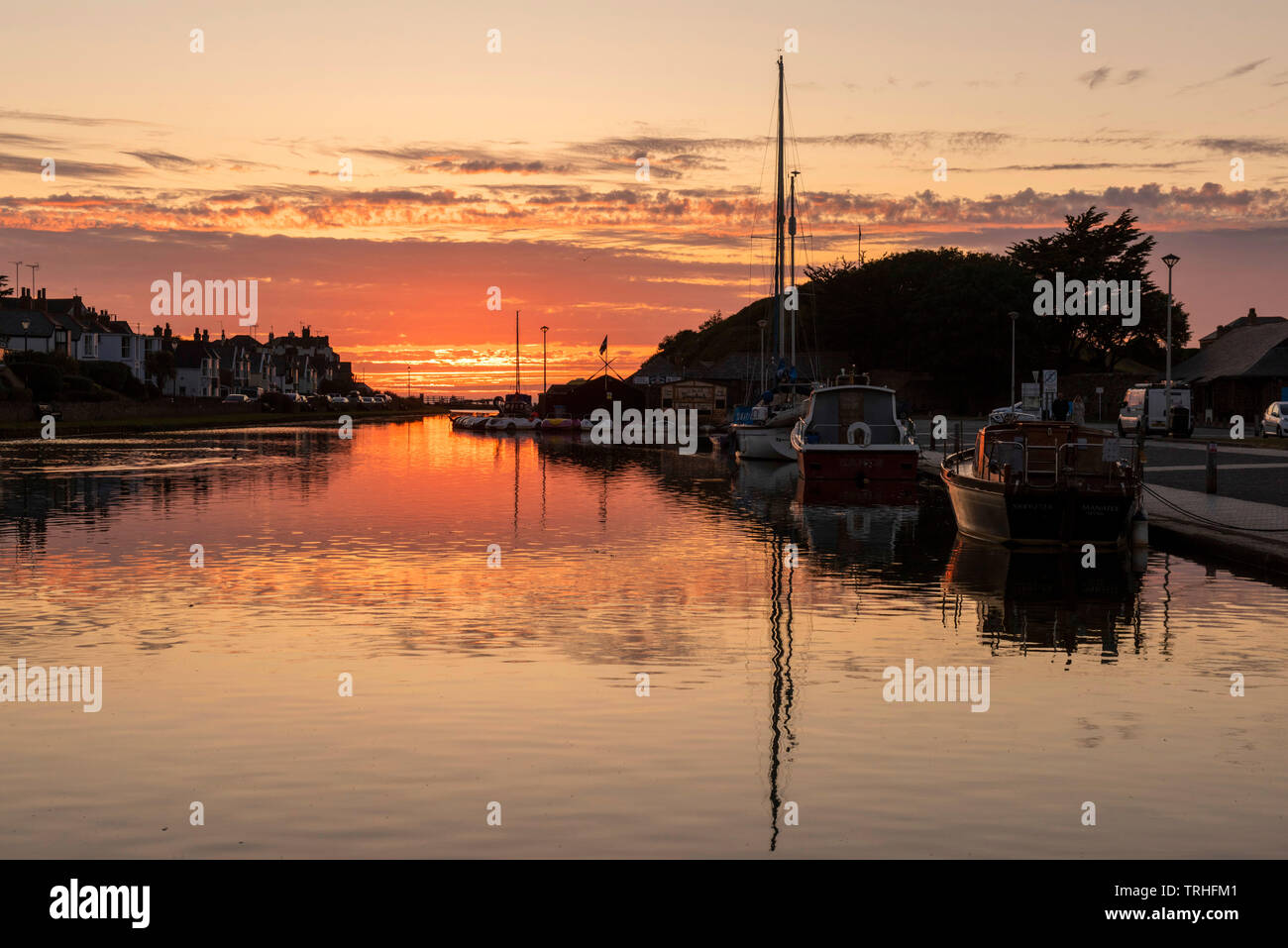 Tramonto sul Canal a Bude sulla North Cornwall Coast Inghilterra, Regno Unito Foto Stock