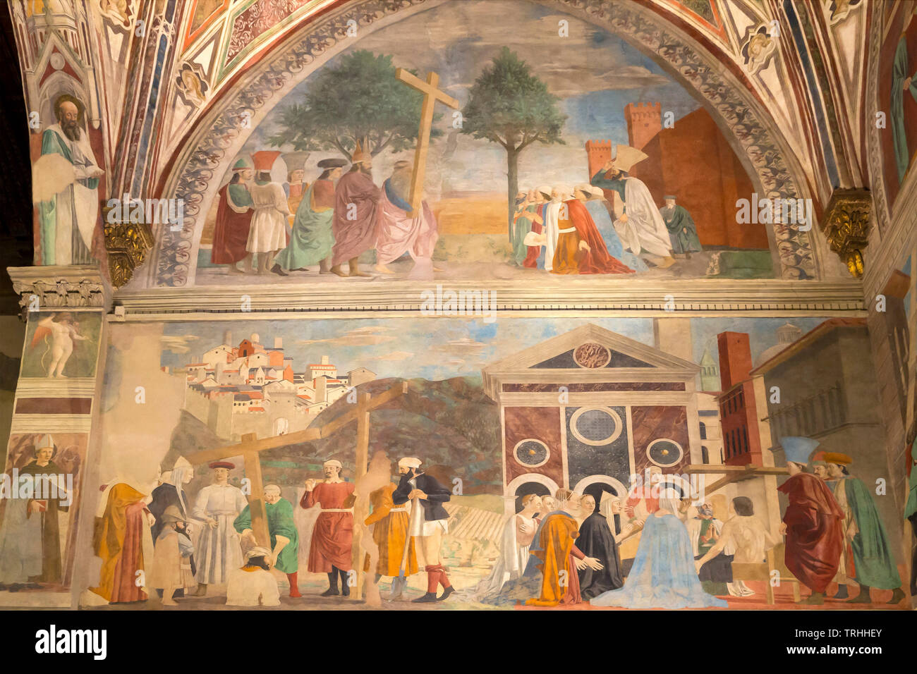 Individuazione e riconoscimento della Vera Croce, la Leggenda della Vera Croce, ciclo di affreschi di Piero della Francesca, Cappella Bacci, Cappella Bacci, Cappella Maggi Foto Stock
