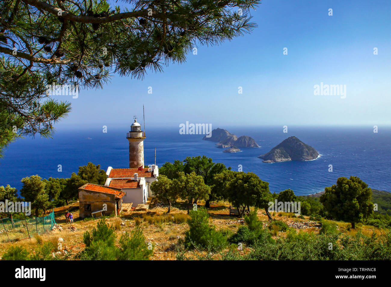 Gelidonya Faro e isole sulla Via Licia in Antalya, Turchia. Foto Stock