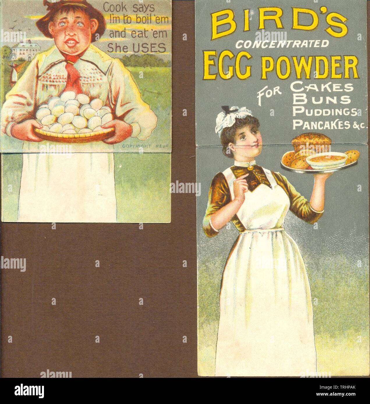 Pubblicità mobile per bird's concentrato in polvere di uova circa 1890 Foto Stock
