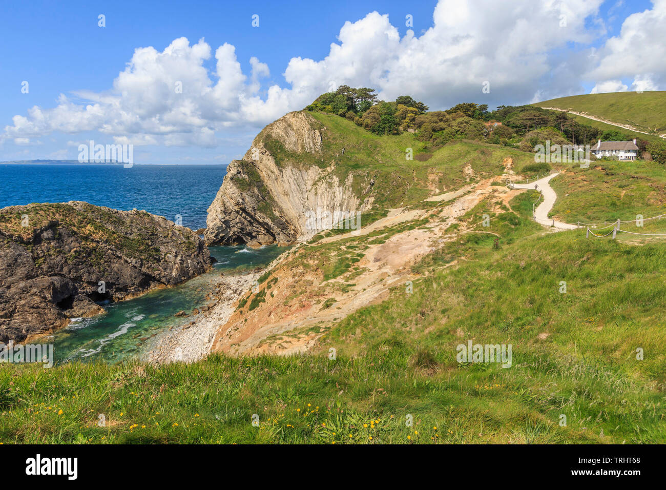 Lulworth cove stair foro naturale di formazioni rocciose, Dorset, England, Regno Unito, GB Foto Stock