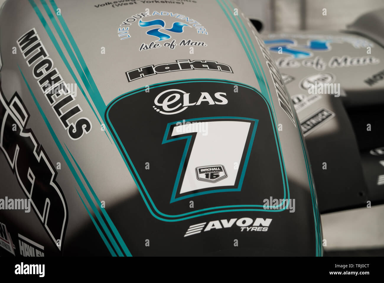 Ben e Tom Birchall's Motorcycle sidecar, Isle of Man TT 2019 Foto Stock