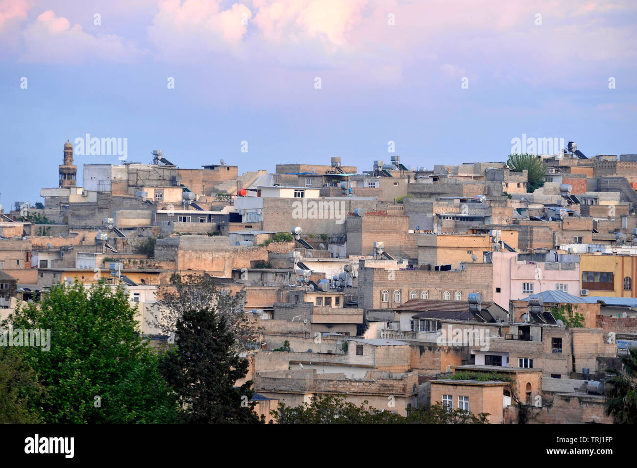 Paesaggio urbano con case ed edifici in collina a Sanliurfa, Turchia Foto Stock