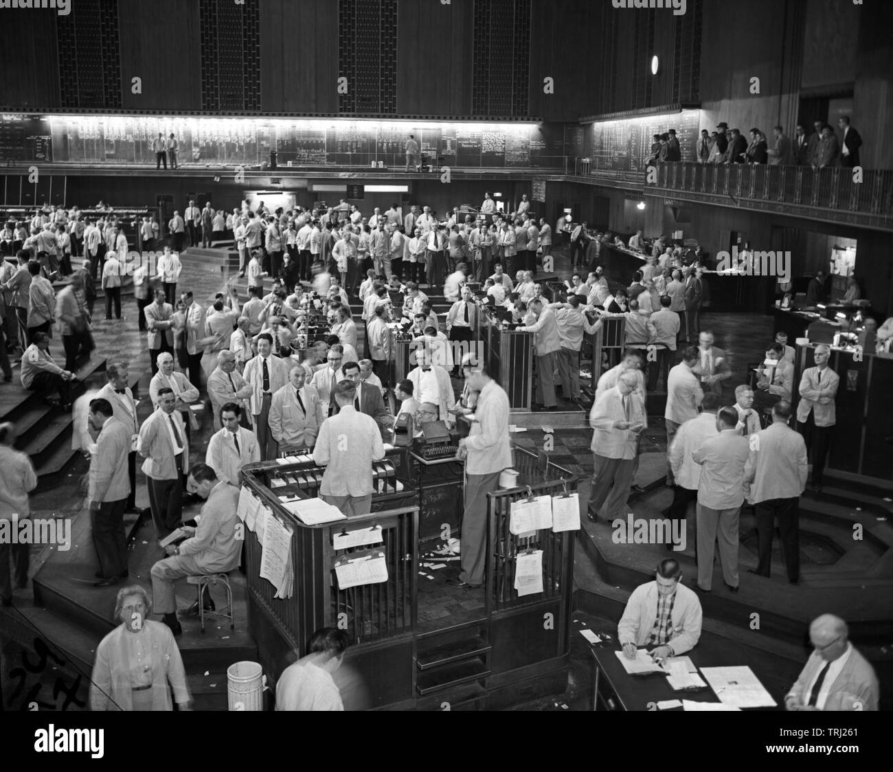 Box di negoziazione sul mercato il piano del bordo di commercio, 1957. Foto Stock