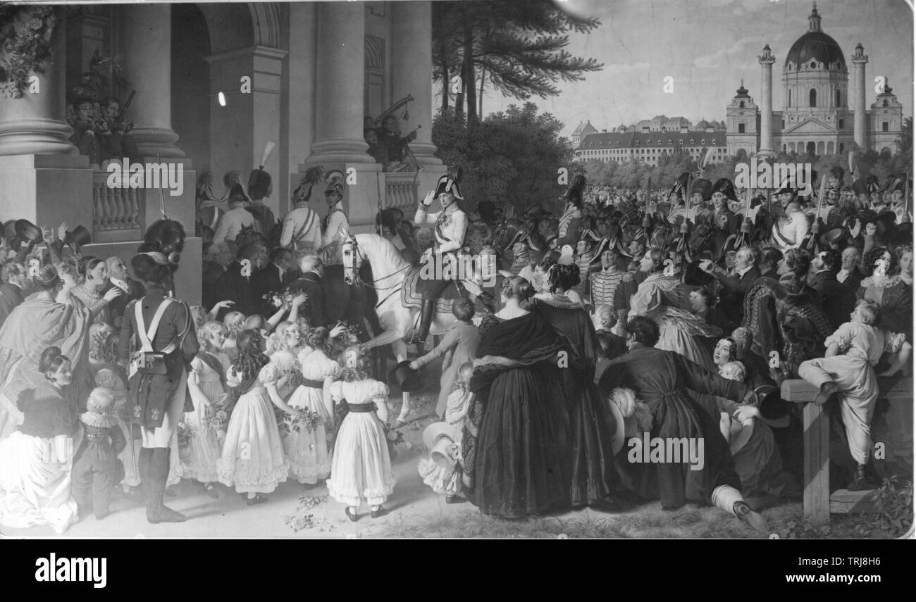 Vienna 1, il Palazzo di Hofburg, restituendo l'imperatore Franz II (I) basato su Vienna. encaustically foto nella cornice nella sala centrale dell'ala della cancelleria imperiale della Viennese Hofburg. 1833. vista ravvicinata, Additional-Rights-Clearance-Info-Not-Available Foto Stock Vienna 1, il Palazzo di Hofburg, restituendo l'imperatore Franz II (I) basato su Vienna. encaustically foto nella cornice nella sala centrale dell'ala della cancelleria imperiale della Viennese Hofburg. 1833. vista ravvicinata, Additional-Rights-Clearance-Info-Not-Available Foto Stock