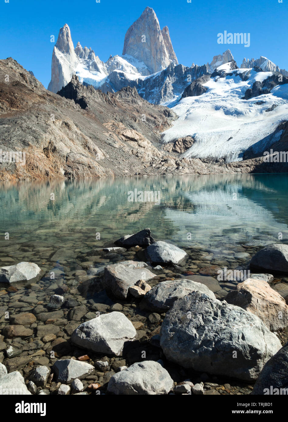 Il monte Fitz Roy, Laguna de los Tres, parco nazionale Los Glaciares. La Patagonia. Argentina, Sud America Foto Stock