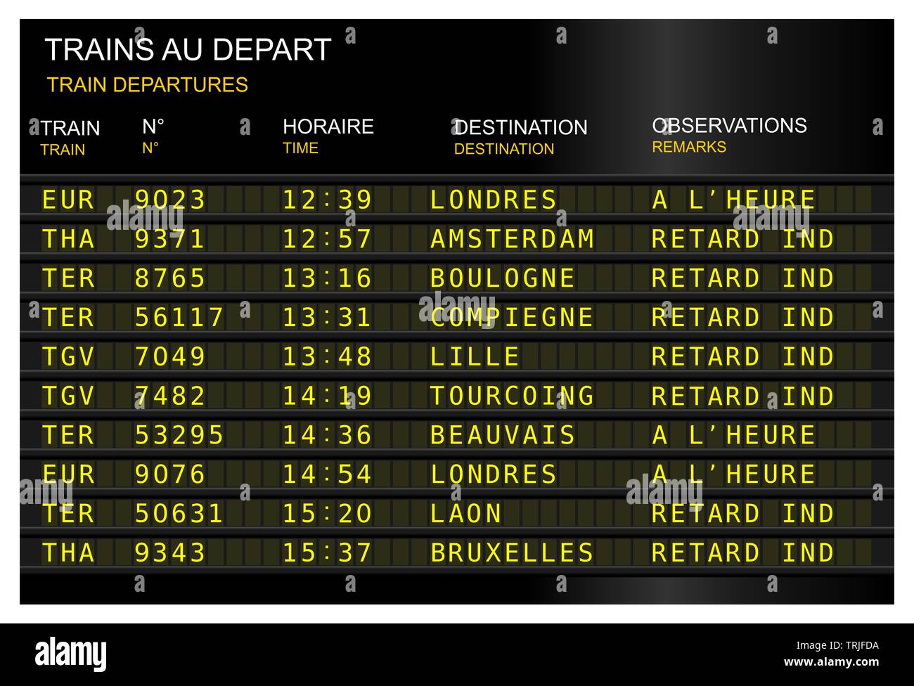Stazione ferroviaria di partenza Ritardo della scheda. Francia, Francese Parigi Gare du nord Foto Stock