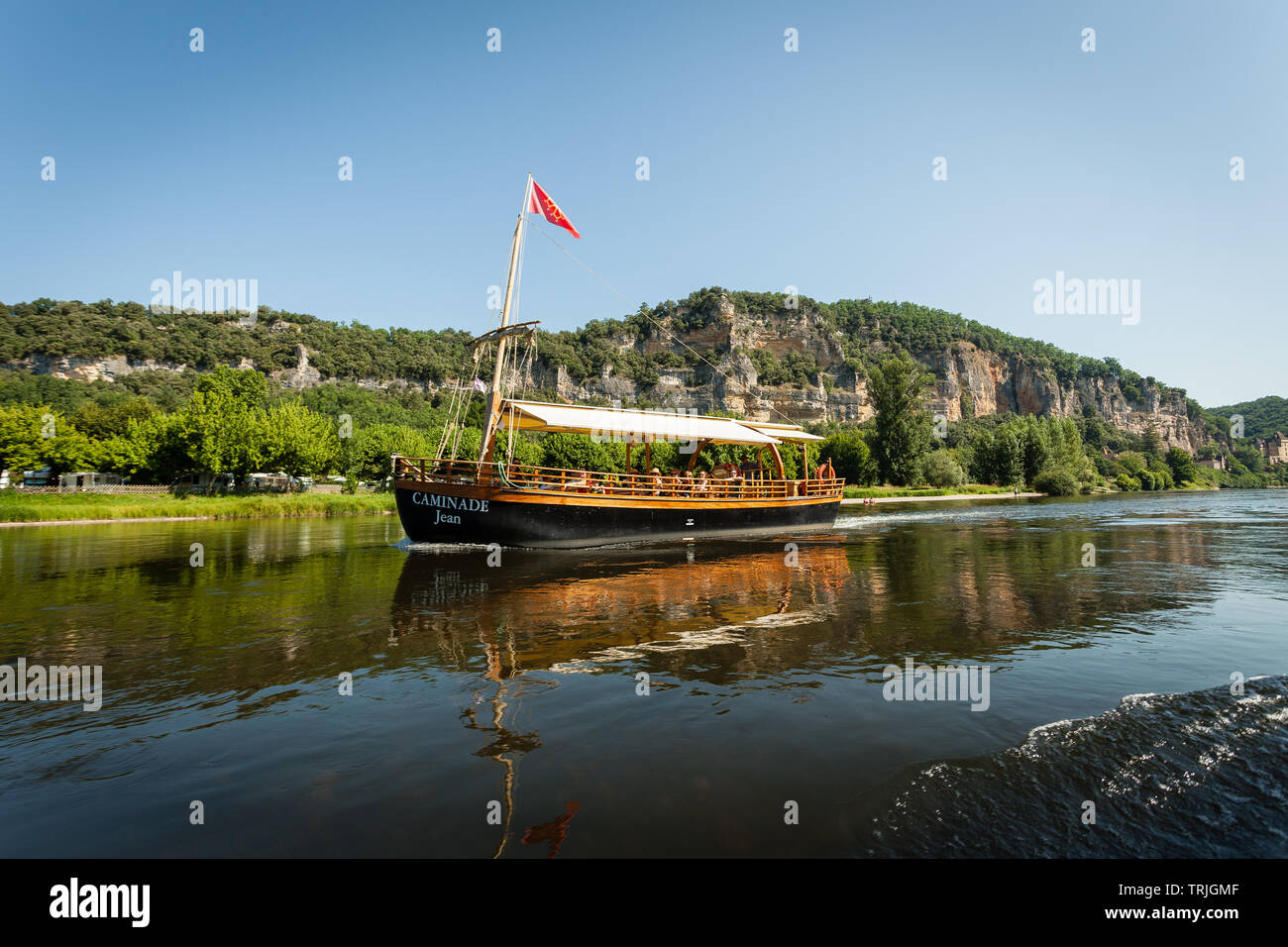 Gabarra in barca a vela sul fiume Dordogne, Francia Foto Stock