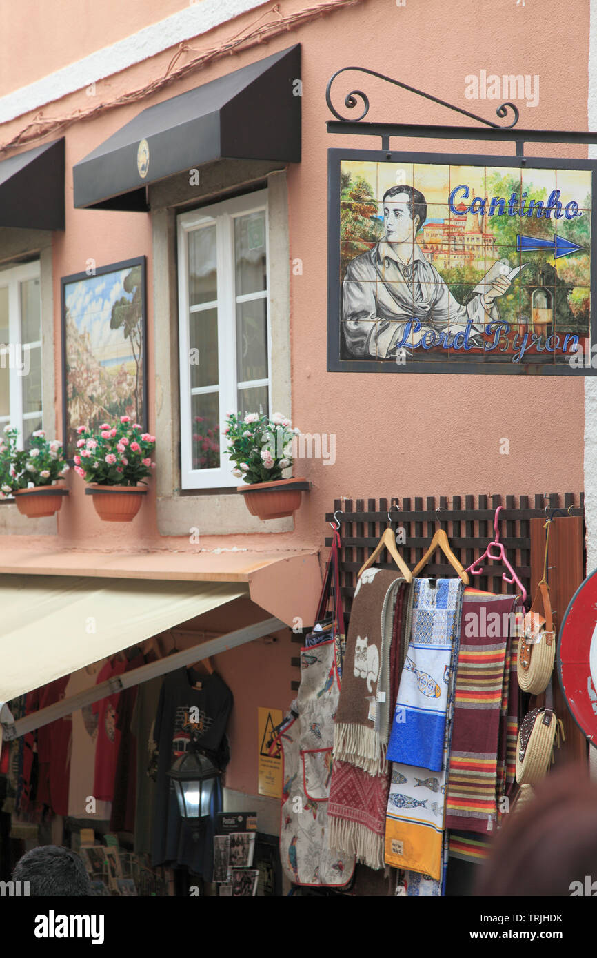 Il Portogallo, Sintra shop segno, scene di strada, Foto Stock