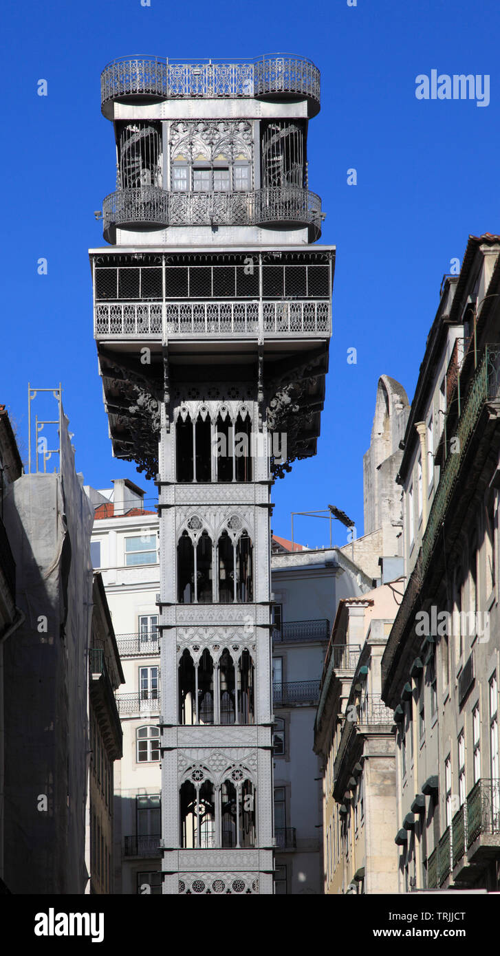 Il Portogallo, Lisbona, Elevador de Santa Justa, ascensore, Foto Stock