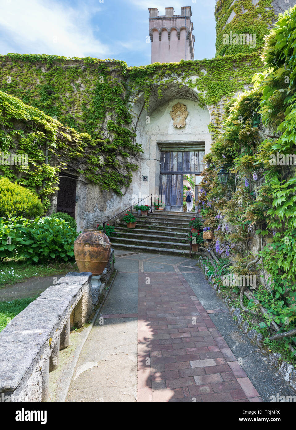 Ingresso di Villa Cimbrone Hotel e il giardino di Ravello, Italia Foto Stock