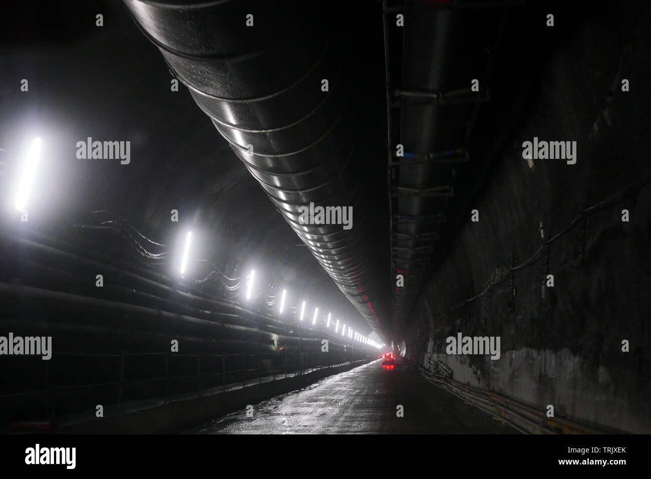 Lione-torino (TAV) ad alta velocità tunnel ferroviario sito in costruzione, Saint-Martin La Porte, Savoie, Auvergne-Rhône-Alpes Regione, Francia Foto Stock