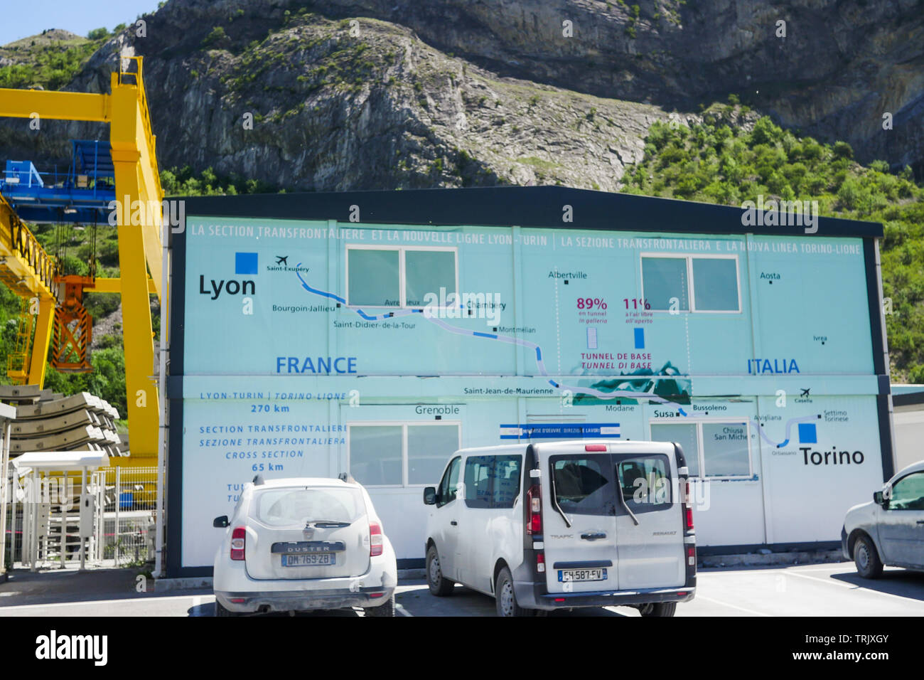 Lione-torino (TAV) ad alta velocità tunnel ferroviario sito in costruzione, Saint-Martin La Porte, Savoie, Auvergne-Rhône-Alpes Regione, Francia Foto Stock