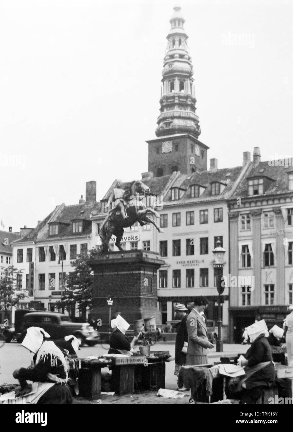 Copenhagen Market Place, probabilmente 1940S, Danimarca Foto Stock