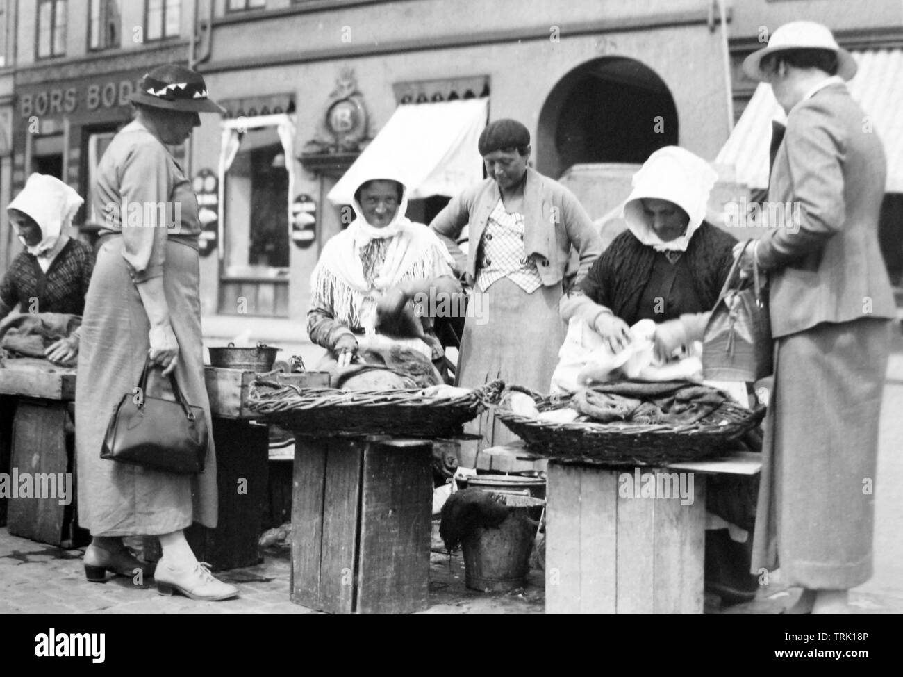 Copenaghen stallo del mercato, probabilmente 1940S, Danimarca Foto Stock
