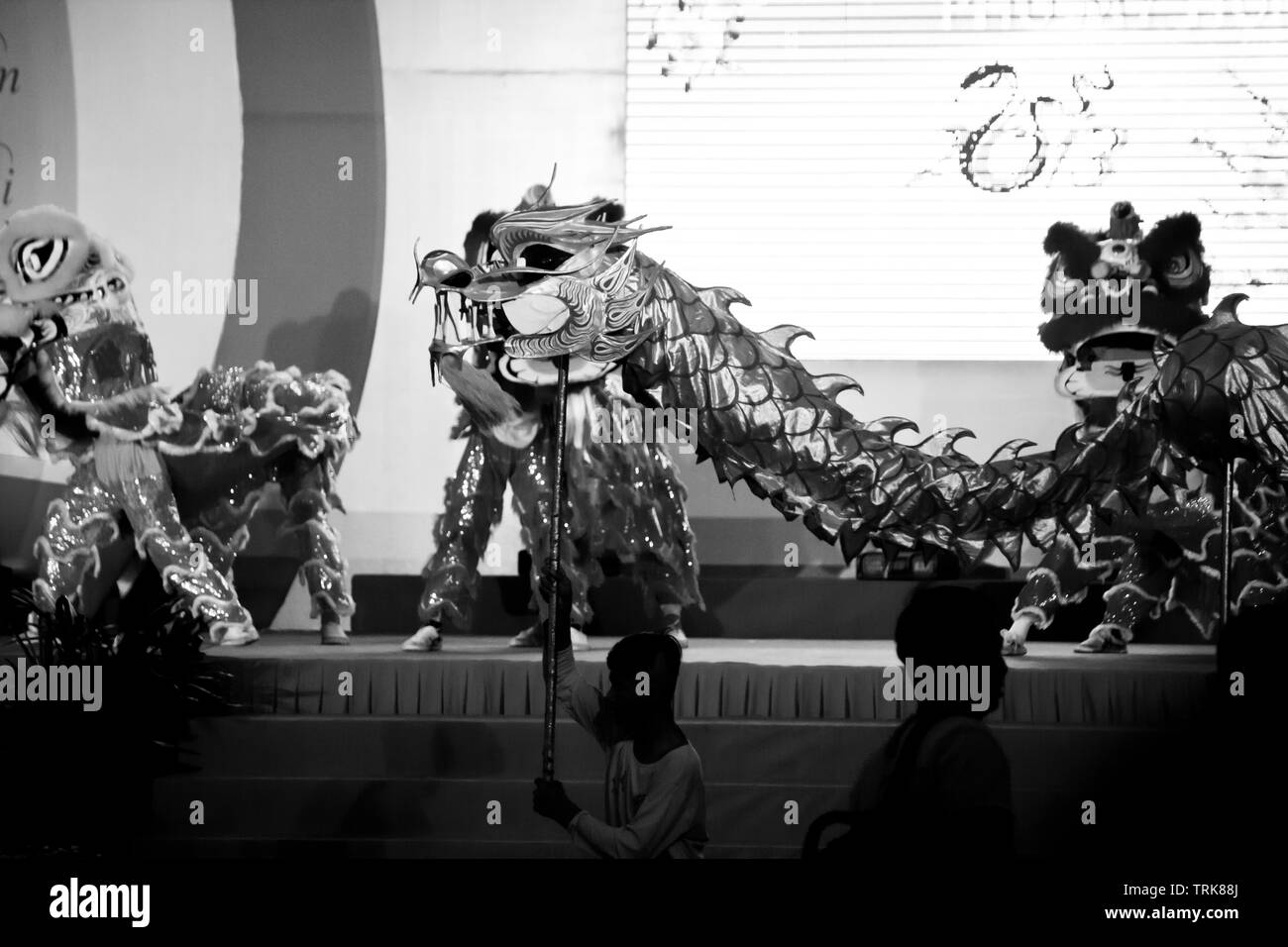 Dragon Dance durante il capodanno cinese Foto Stock