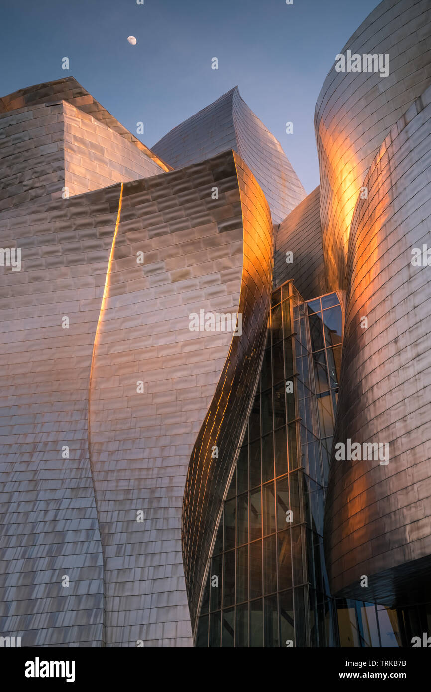 Dettagli architettonici del contemporaneo Museo Guggenheim edificio, Bilbao, Paesi Baschi Foto Stock