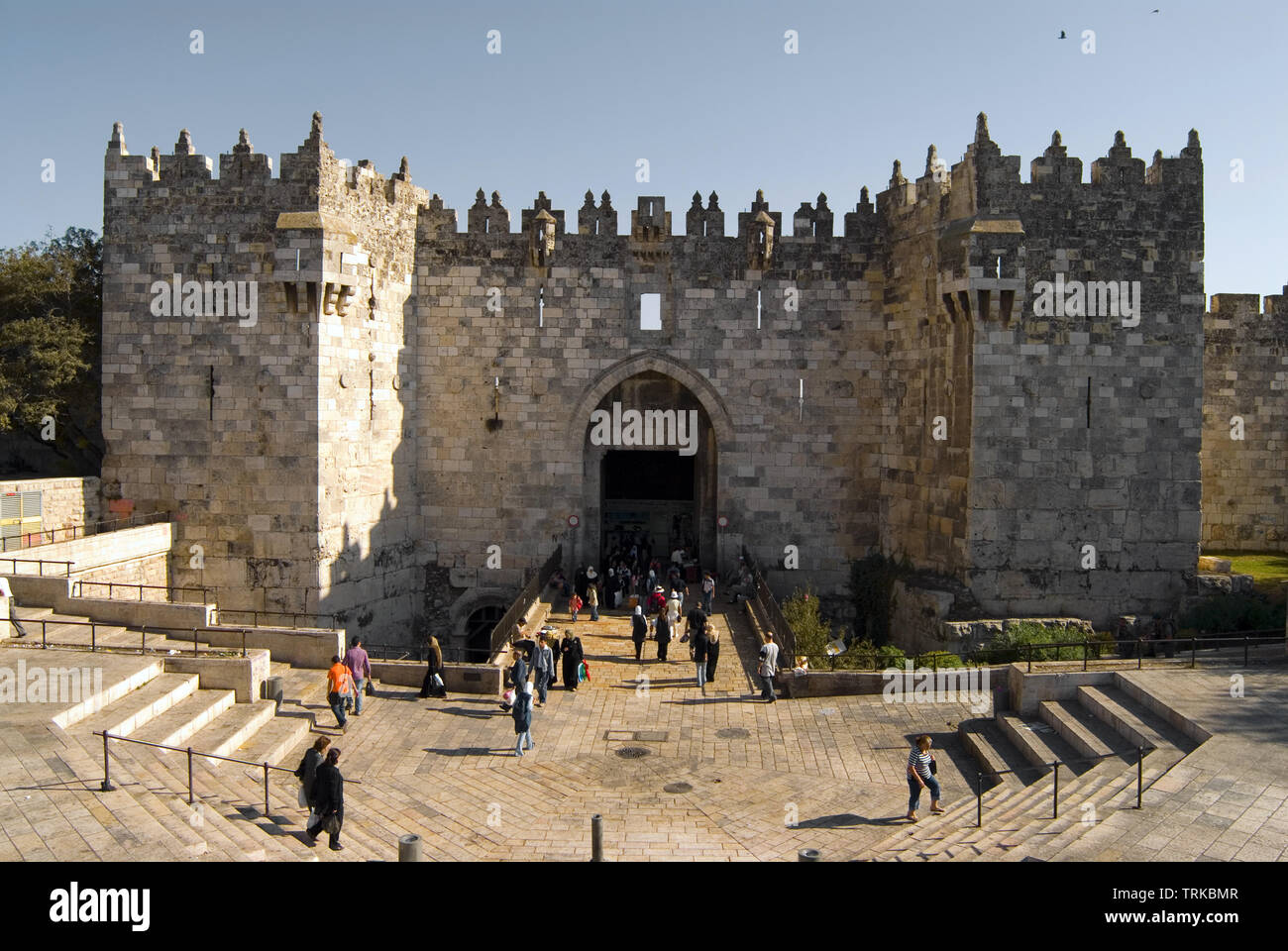 Porta di Damasco di Gerusalemme la città vecchia Foto Stock