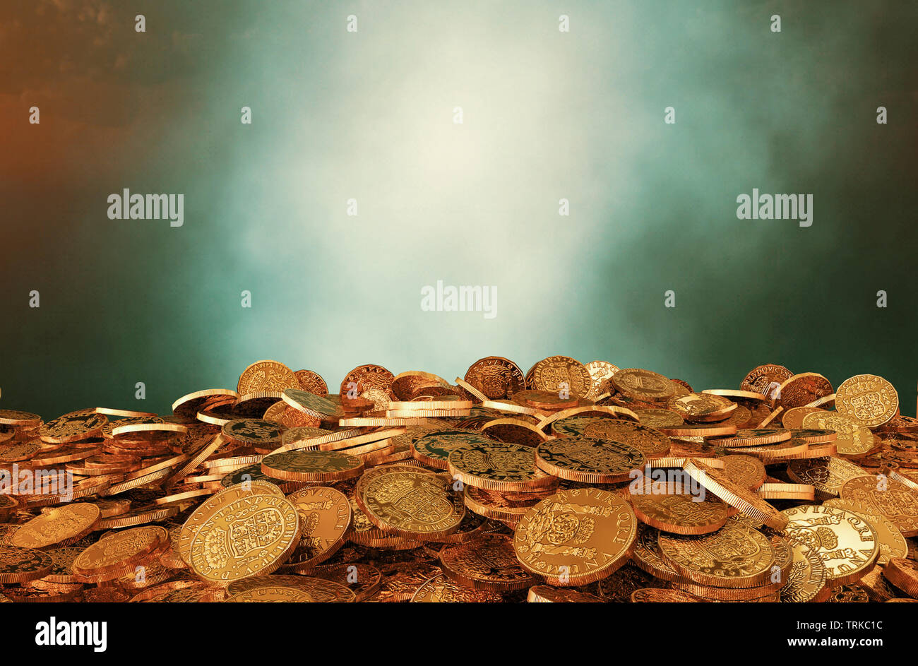 Pila di monete d'epoca,3d illustrazione Foto Stock