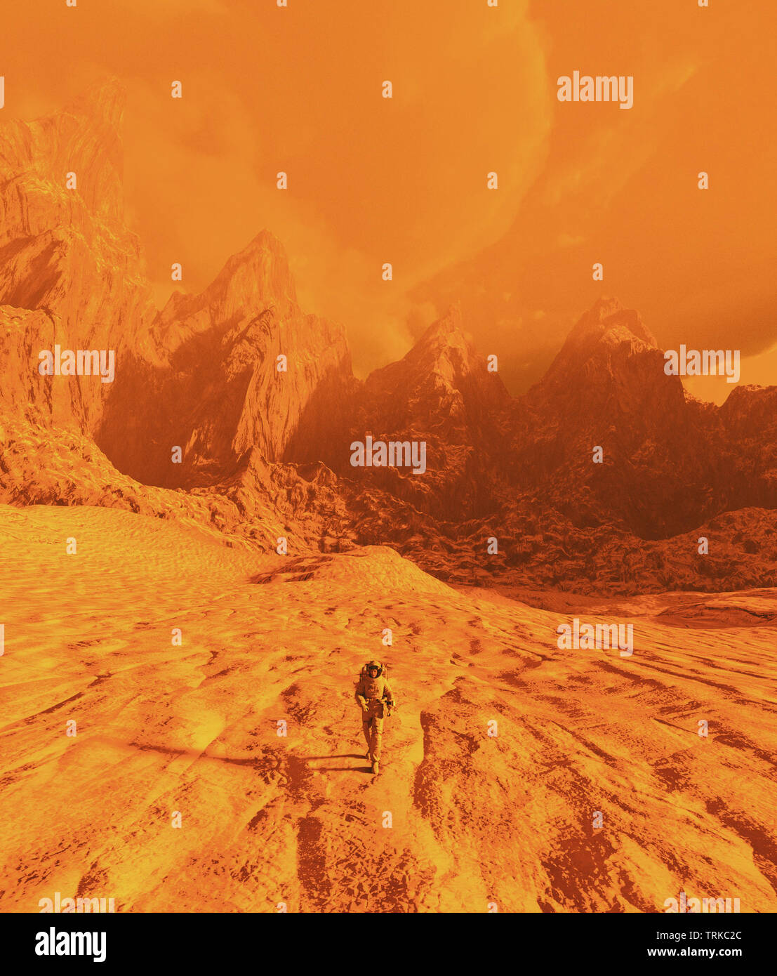 Astronauta camminando su Marte,3d illustrazione Foto Stock