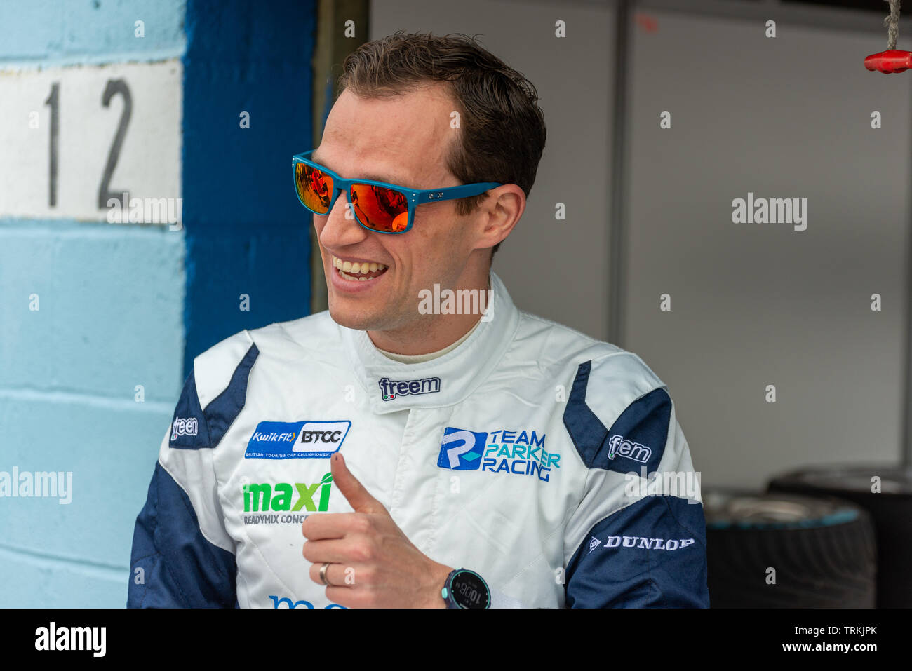 Stephen Jelly BTCC Racing Driver a Thruxton durante il Kwikfit British Touring Car Championship weekend di maggio del XVIII e XIX 2019 Foto Stock