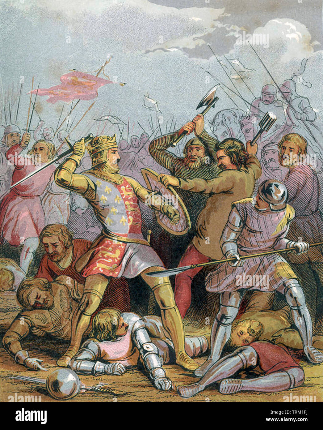 Enrico V d'Inghilterra (1386-1422) combattimenti durante la Guerra dei cent'anni in un edificio del XIX secolo artwork Foto Stock