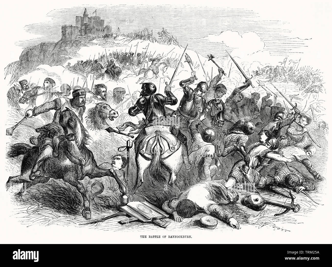 La Battaglia di Bannockburn, una vittoria scozzese dal re di Scozia Robert the Bruce contro l'esercito del re Edward II di Inghilterra durante la Prima Guerra di Indipendenza scozzese, 1314 Illustrazione da John Cassell è illustrata la storia dell'Inghilterra, Vol. Ho fin dai primissimi tempi al regno di Edward il quarto, Cassell Petter e Galpin, 1857 Foto Stock