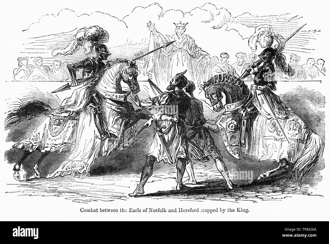 Combattere tra Earls di Norfolk e Hereford arrestato dal Re, Illustrazione da John Cassell è illustrata la storia dell'Inghilterra, Vol. Ho fin dai primissimi tempi al regno di Edward il quarto, Cassell Petter e Galpin, 1857 Foto Stock