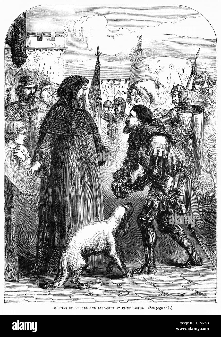 Incontro di Richard e Lancaster a Flint Castle, Illustrazione da John Cassell è illustrata la storia dell'Inghilterra, Vol. Ho fin dai primissimi tempi al regno di Edward il quarto, Cassell Petter e Galpin, 1857 Foto Stock