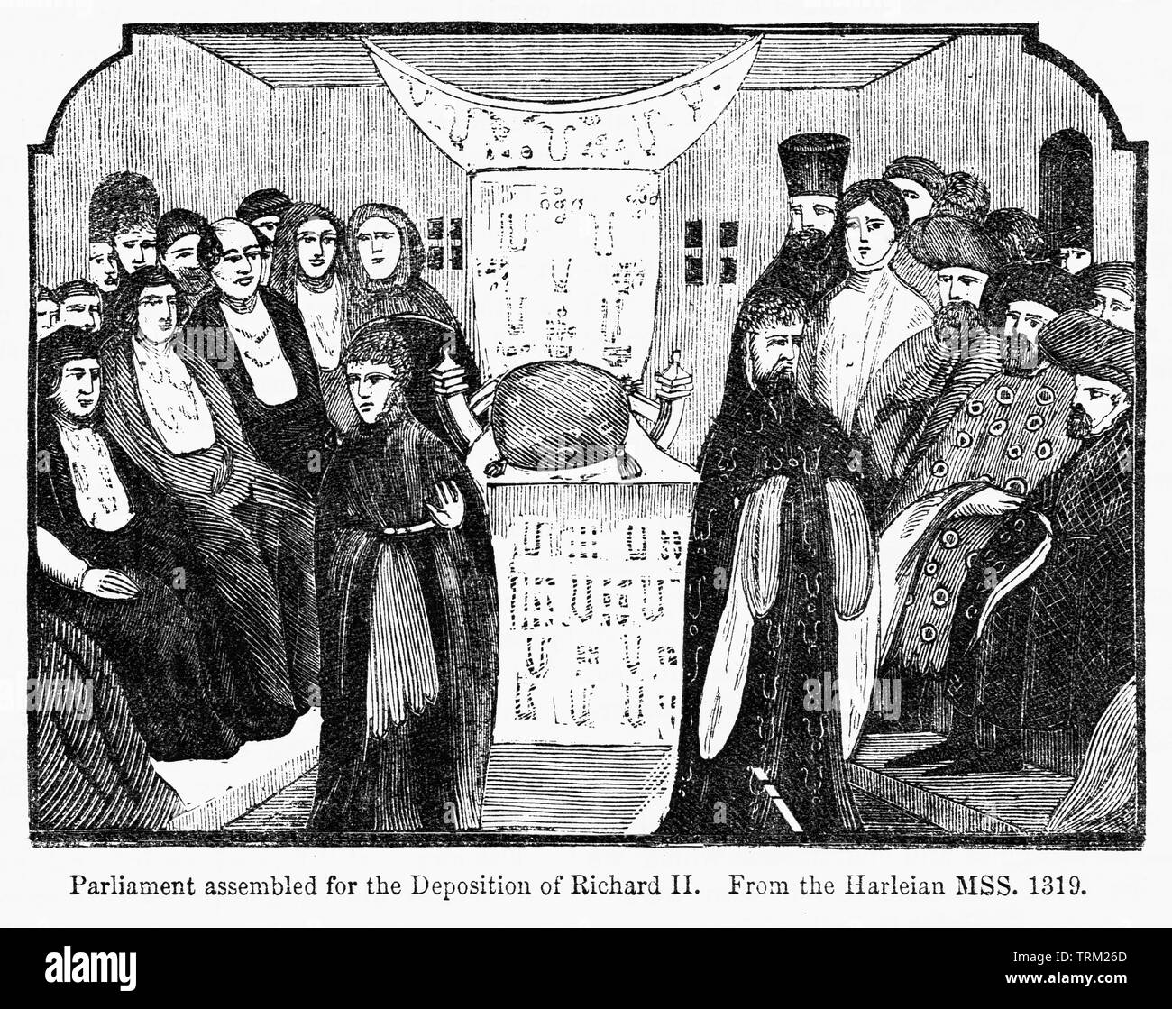 Il Parlamento assemblata per la deposizione di Richard II, dalla Harleian mss. 1319, Illustrazione da John Cassell è illustrata la storia dell'Inghilterra, Vol. Ho fin dai primissimi tempi al regno di Edward il quarto, Cassell Petter e Galpin, 1857 Foto Stock