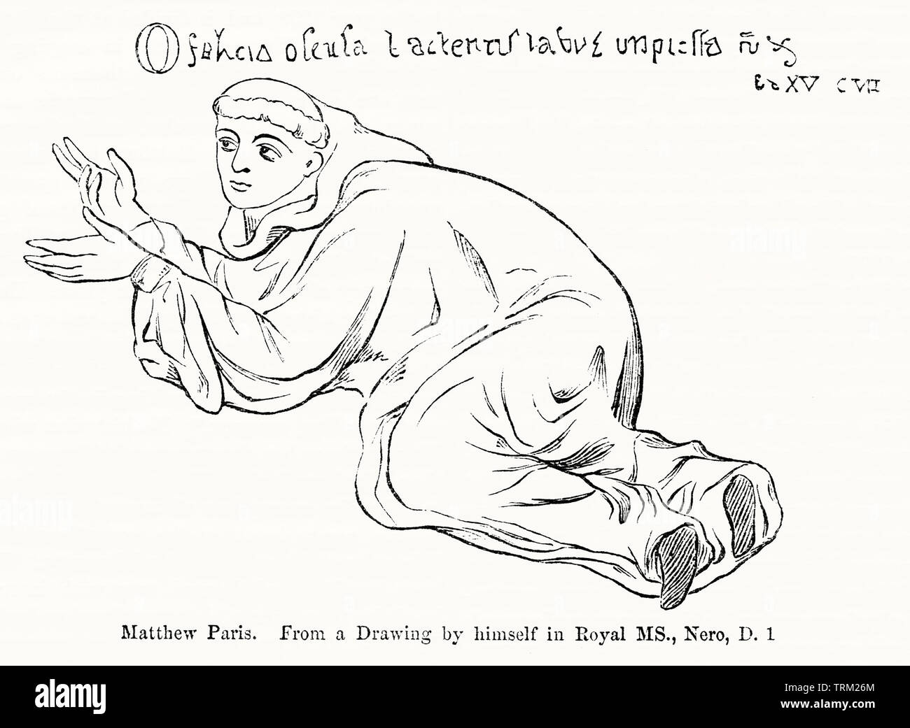 Matteo Paris, inglese monaco benedettino, cronista e manoscritti miniati artista (1200-1259), a partire da un disegno da lui stesso in Royal MS. Nero, D. 1, Illustrazione da John Cassell è illustrata la storia dell'Inghilterra, Vol. Ho fin dai primissimi tempi al regno di Edward il quarto, Cassell Petter e Galpin, 1857 Foto Stock