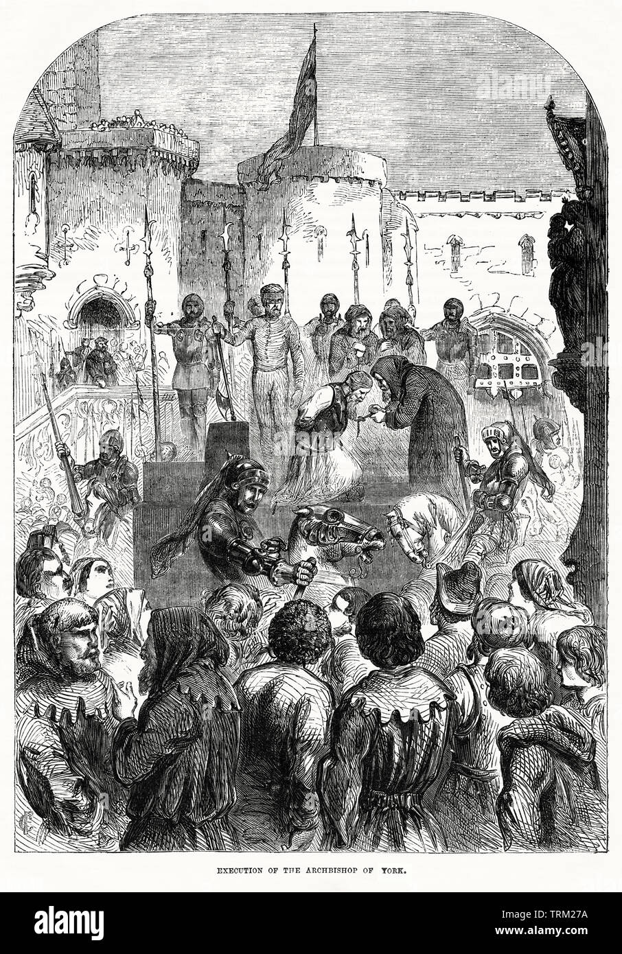 Esecuzione dell'arcivescovo di York, Illustrazione da John Cassell è illustrata la storia dell'Inghilterra, Vol. Ho fin dai primissimi tempi al regno di Edward il quarto, Cassell Petter e Galpin, 1857 Foto Stock