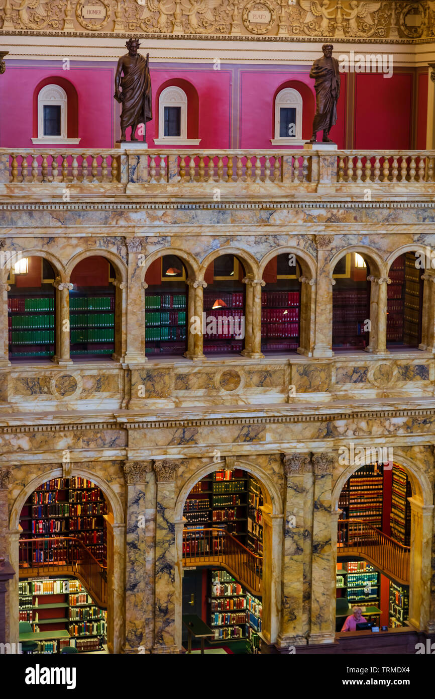 Sala di lettura della Biblioteca del Congresso interno Washington DC Foto Stock