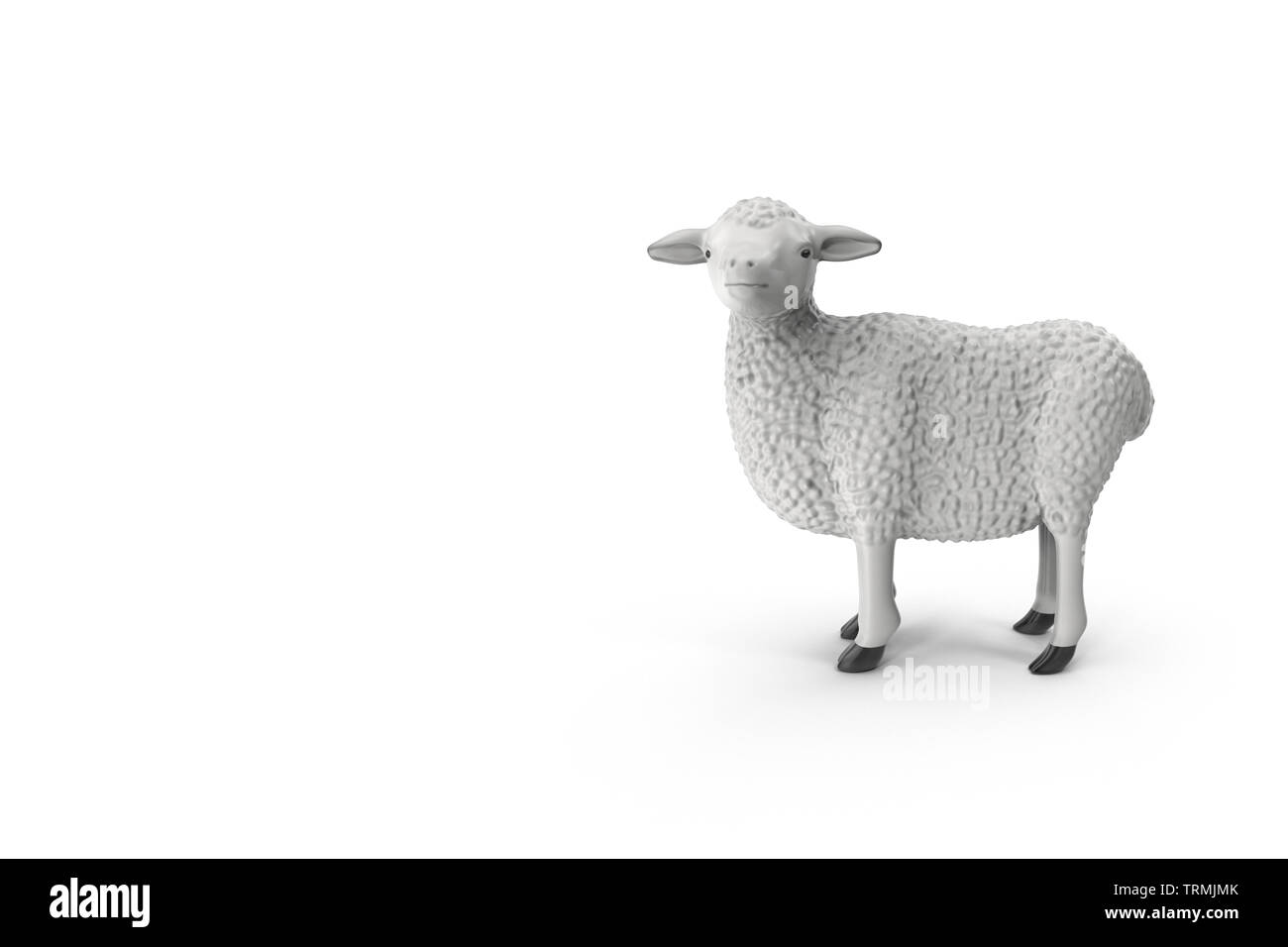 Design concept creativo della festa islamica l'Eid Al Adha o buon compleanno. Copia di testo per lo spazio. Pecore isolati su sfondo bianco 3D illustrazione Foto Stock