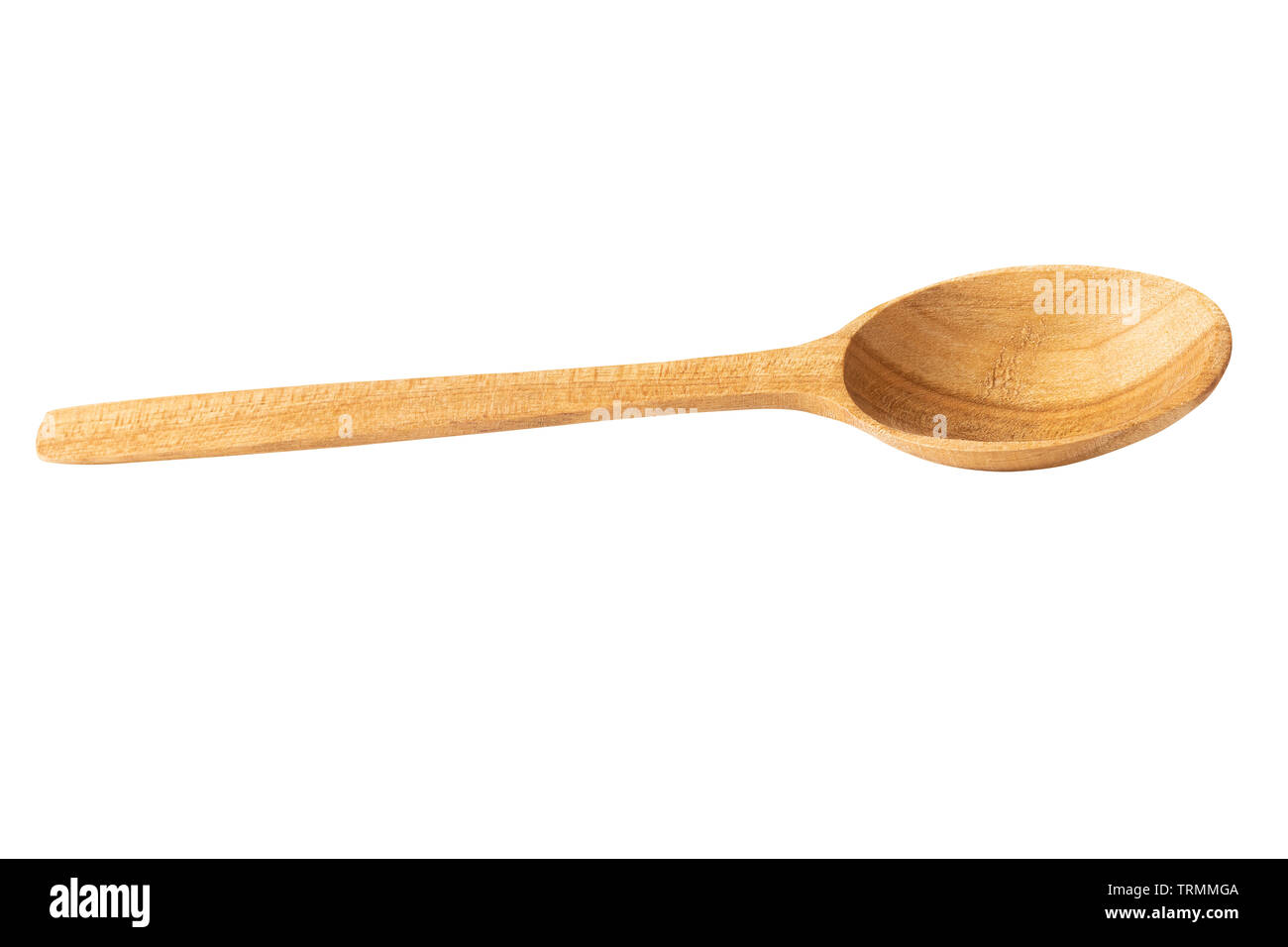 Cucchiaio di legno isolato su bianco. Immagine inclusa tracciato di ritaglio Foto Stock