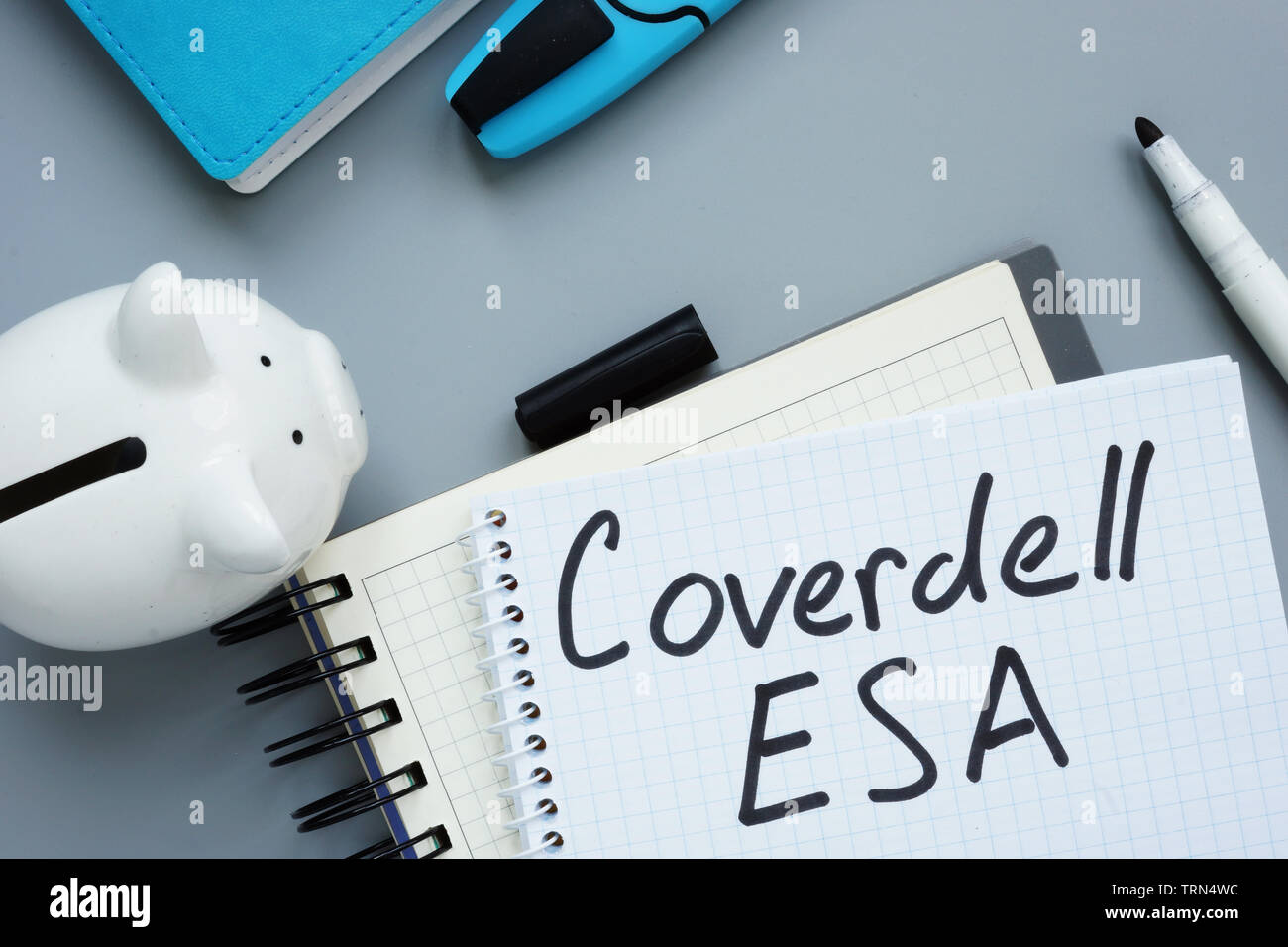 Coverdell ESA Istruzione Conto di risparmio. Appunti e salvadanaio. Foto Stock