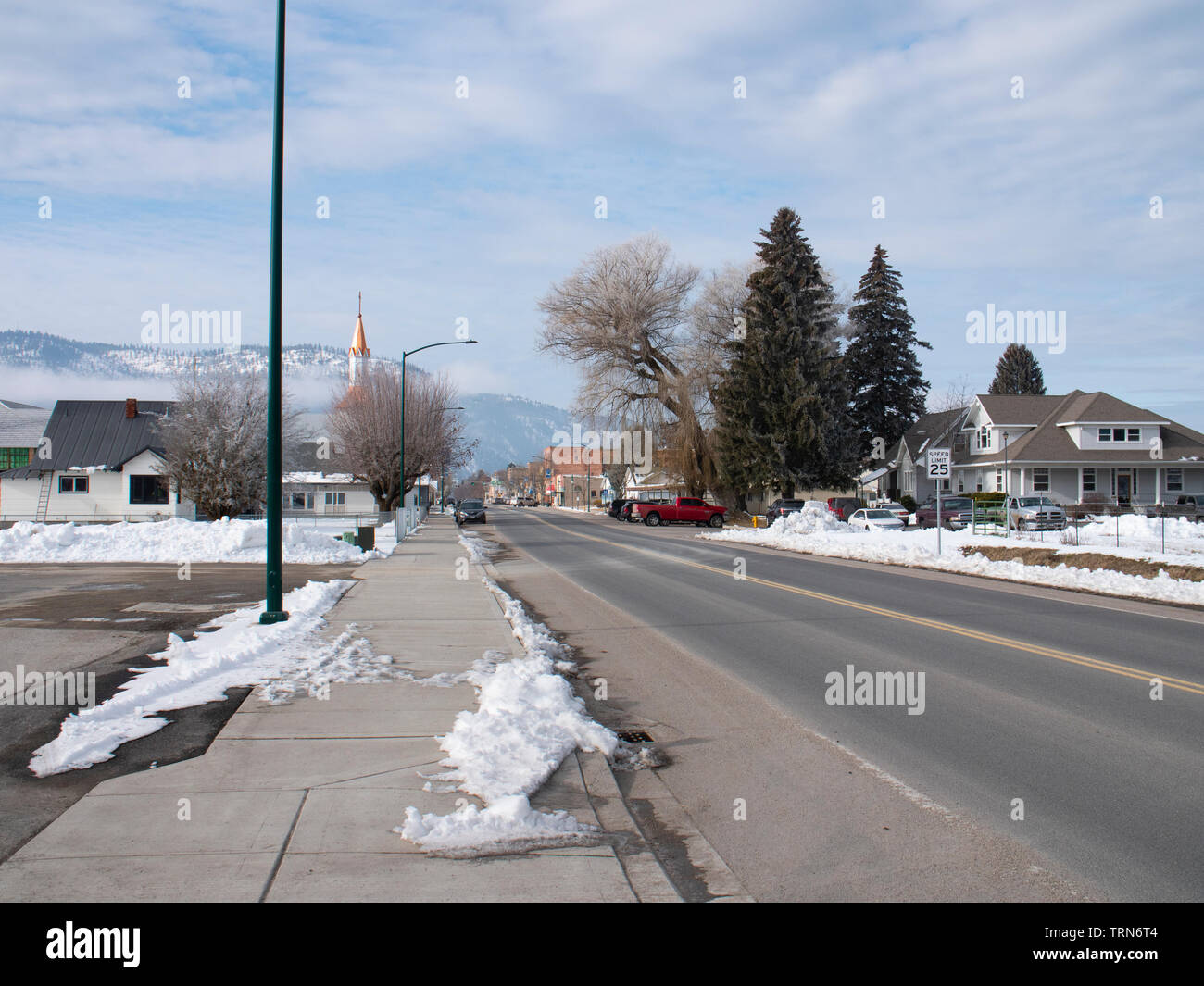 Chewelah Washington USA Piccola città neve invernale Foto Stock