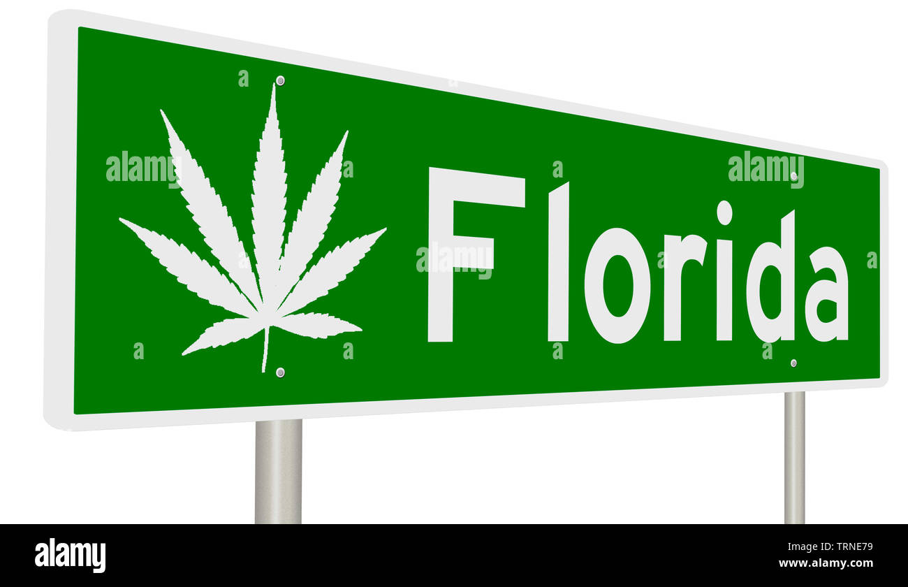 Autostrada verde segno con foglie di marijuana per il Florida Foto Stock
