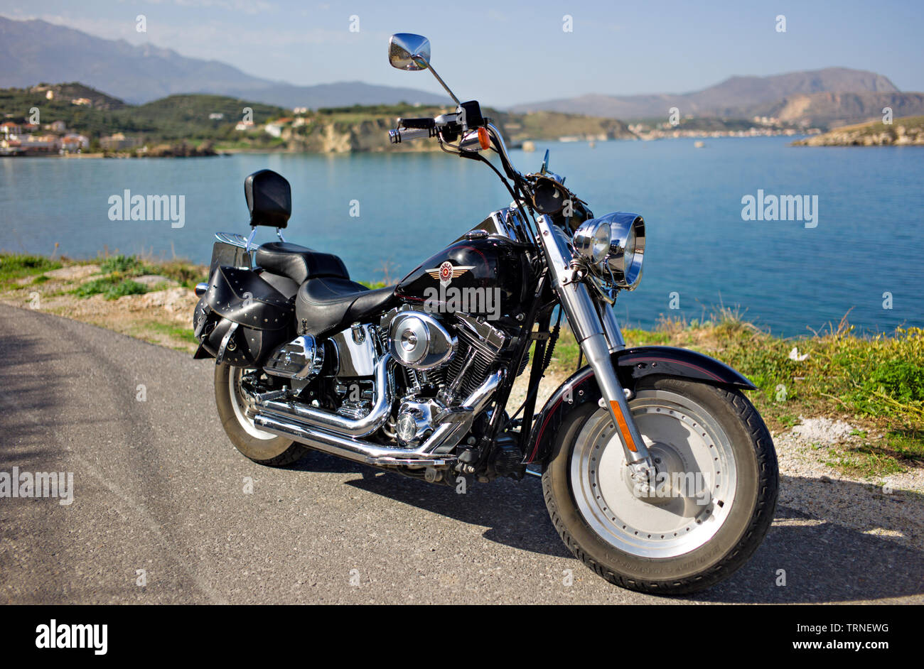 Harley Davidson Moto per il mare di Creta Grecia Foto Stock