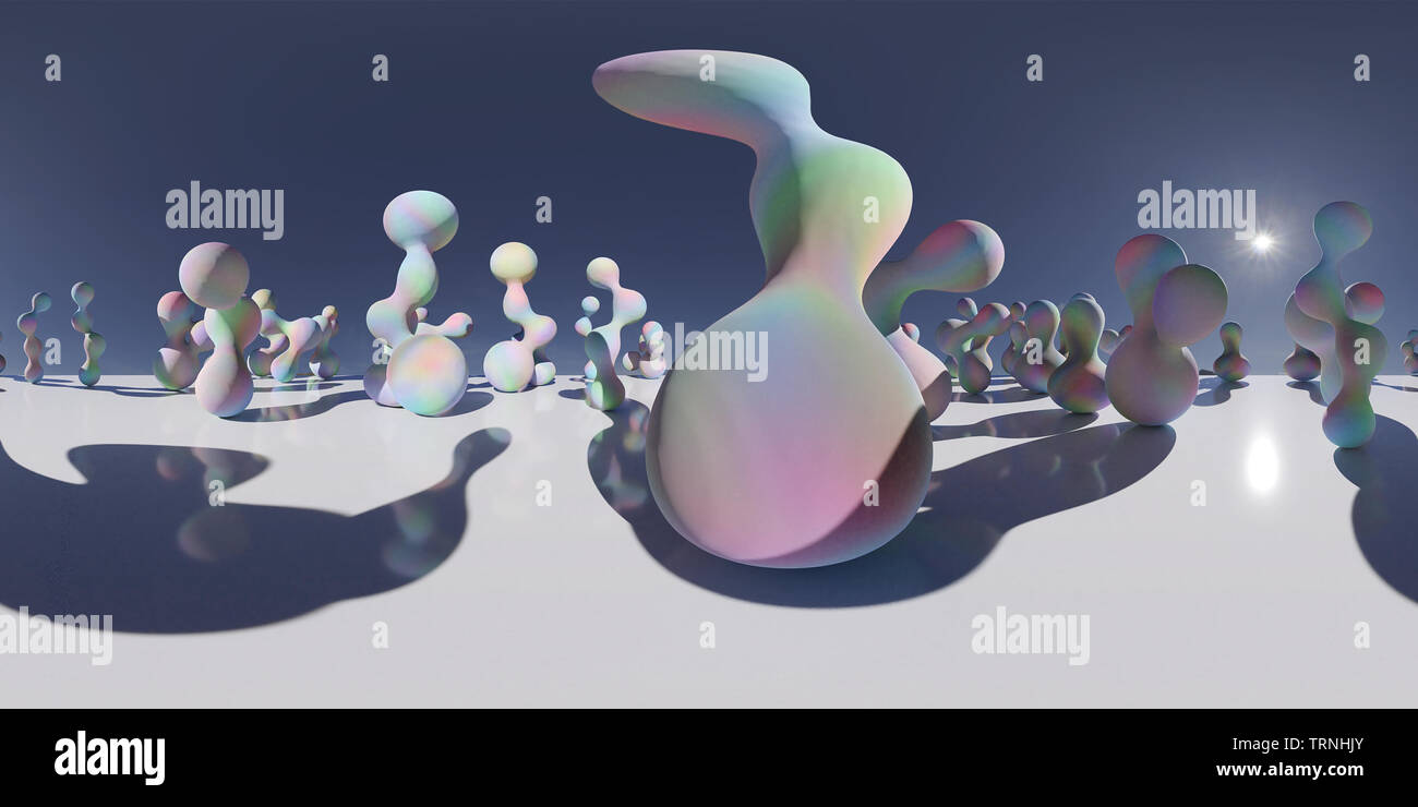 HDRI environment map, sferica panorama sullo sfondo, la sorgente di luce il rendering con oggetti astratti e sky (3D render equirettangolare) Foto Stock