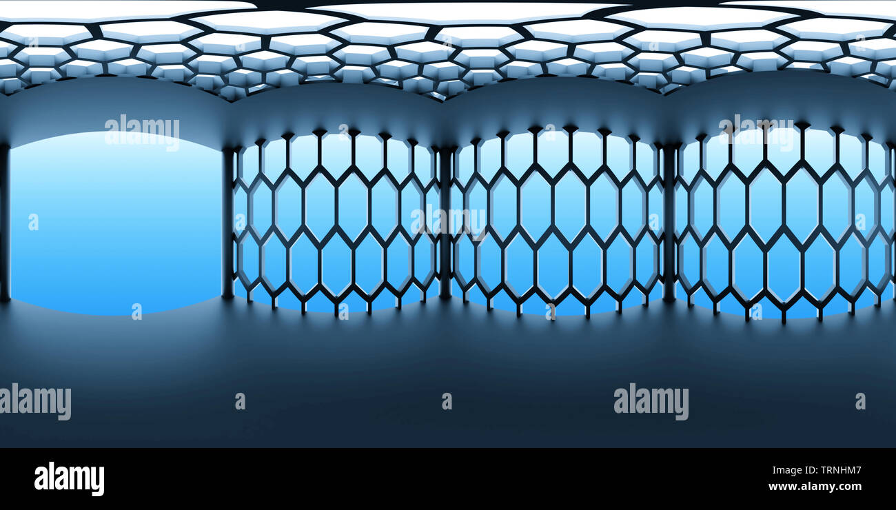 HDRI environment map, astratto panorama sferica sfondo, luce interna il rendering di sorgente con configurazione esagonale (3d rendering) Foto Stock